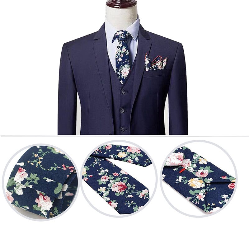 Geek-M Men's Tie Floral Fashion Neck Ties Causal Formal Occasion Wedding Business (Navy Blue H1) - Image 2